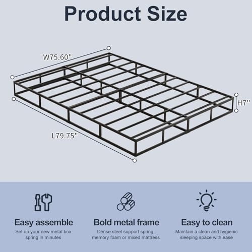 7 Inch King Box Spring Frame - Metal Support, Noise-Free Mattress Foundation