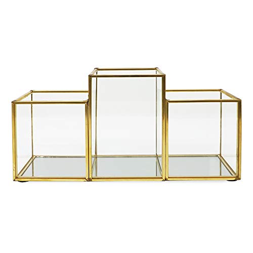 Isaac Jacobs 3-Compartment Mirror Base Organizer | Vanity & Office Storage