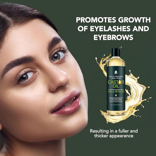 Pursonic Castor Oil (16oz) Cold-Pressed, 100% Pure, Hexane-Free Castor Oil-Moisturizing & Healing, For Dry Skin, Hair Growth - For Skin, Hair Care, Eyelashes