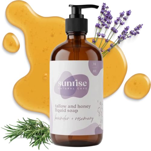 Sunrise Natural Care Lavender & Rosemary Tallow & Honey Liquid Soap 16 oz - All-Purpose Gentle Cleanser for Face, Body & Hands