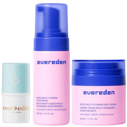 Evereden Kids Happy Face Duo Cool Peach and Baby Lip Balm - Multi-Vitamin Kids Face Wash, Face Cream and Baby Lip Balm Set - Clean & Vegan Skin Care Toddlers 3+ - Moisturizing & Comforting