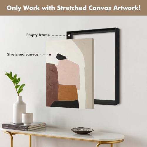 36x36 Black Float Frame for Stretched Canvas Art - 1.5 Inch Deep, Modern Metal