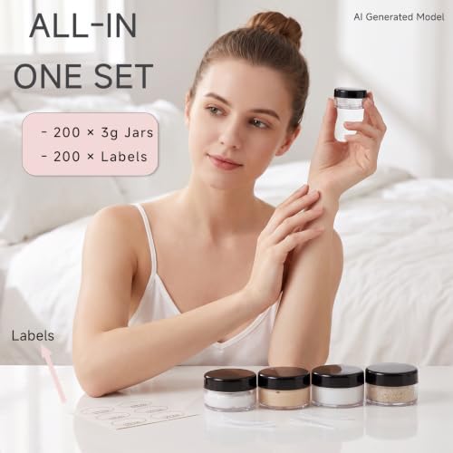 3 Gram Sample Containers with Lids, 200 Count, Black Lid