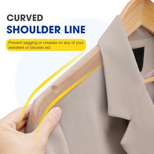 80 Pack Wooden Clothes Hangers - Natural Finish with Pant Bar & Notches, Heavy Duty & 360° Rotatable Hook