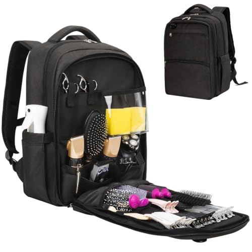 GDNasist Black Barber Supplies Bag with Insulated Pocket, Portable Hairdressing Backpack