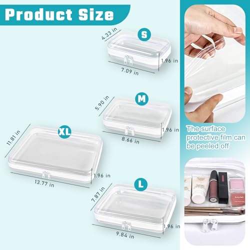4PCS Clear Hard Shell Double-Zipper Pouches, Transparent Plastic Organizer Bags for Travel Cosmetics, Toiletries, Toy Storage & More