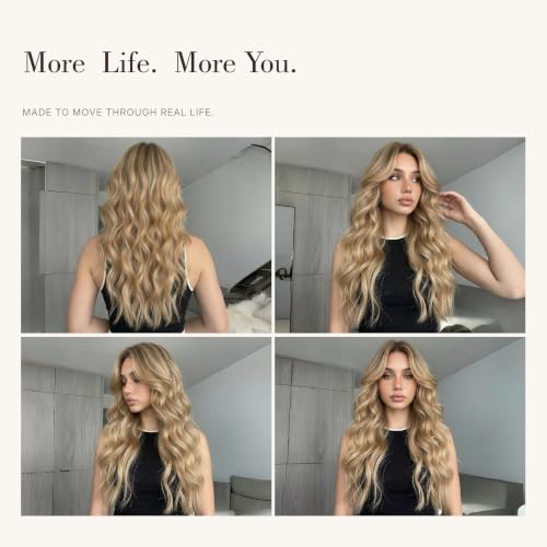 24 Inch Wavy Clip-In Hair Extensions - Honey Blonde Highlights, Left & Right Face-Framing Design