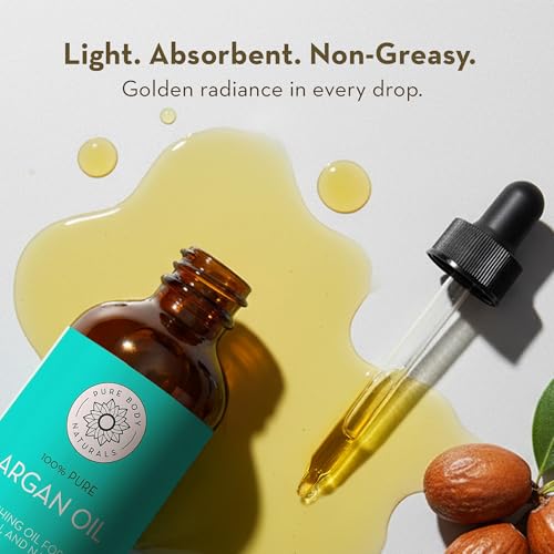 Pure Body Naturals 4 Fl Oz Argan Oil for Skin, Face & Hair — Pack of 2, Cold-Pressed, Non-Greasy