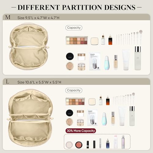Large Travel Makeup Bag - Open Flat Cosmetic Organizer for Women - Beige, MSTONAL