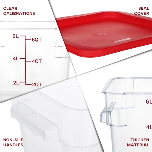 6 Qt Square Food Storage Containers with Lids - Clear, Space-Saving Set (4 Pack, Variation: 6.0 Quarts Square)