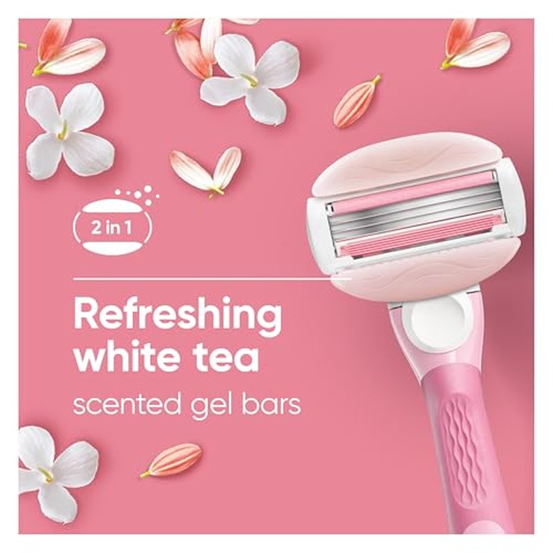 Gillette Venus ComfortGlide White Tea Women's Razor Refills, 4 Refill Cartridges, Fits Venus Reusable Razor Handles, 3-Bladed with Built-in Shave Gel Bars, Holiday Gifts for Women