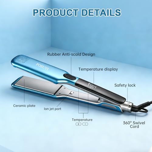 2 Inch Ceramic Wide Plate Hair Straightener and Curler - 500°F High Temp Flat Iron