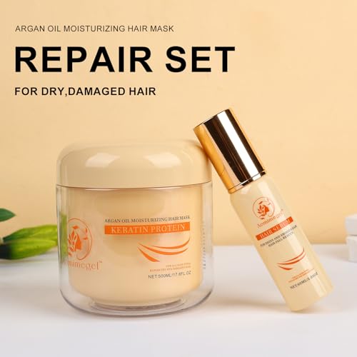 Collagen Repair Hair Mask & Argan Oil Set for Damaged Hair - 16.9 fl oz + 2 fl oz