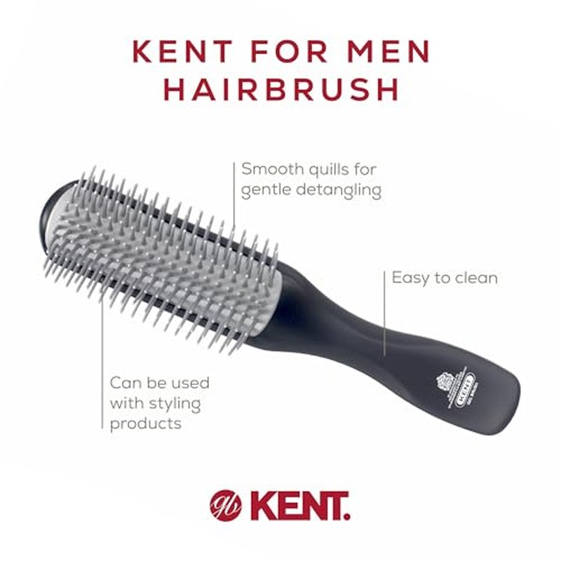 Kent KFM2 Gel Styling Hair Brush for Men - 9 Row Mens Hair Brush with Ionic Anti Static Bristles Great for a Daily Mens Styling Brush - Kent Brush Detangling and Smoothing Long or Thick Hair