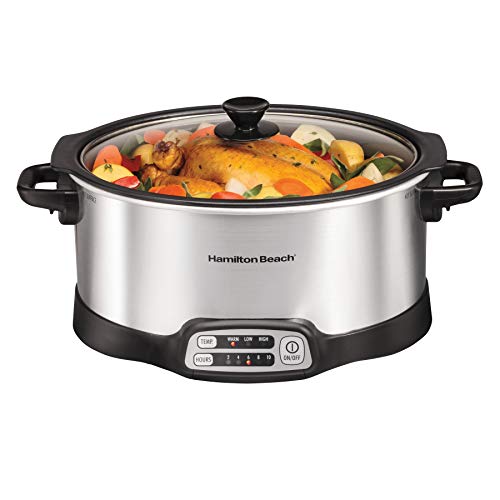 Hamilton Beach Programmable Slow Cooker with 6 Quart Stovetop-Safe Sear & Cook Crock, Silver