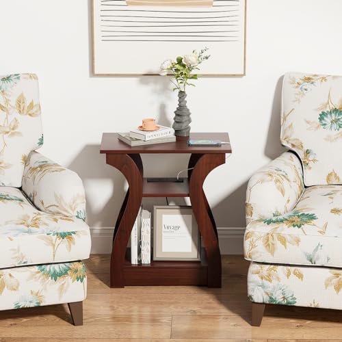 End Table with Charging Station - Cherry, 19.68W x 11.81D x 23.62H Variation of Cherry / 1
