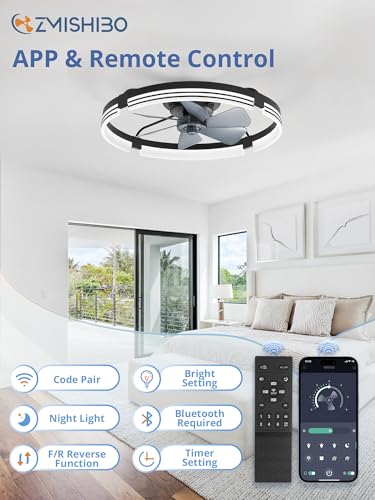 ZMISHIBO 24-Inch Black Low Profile Ceiling Fan with Lights & Remote
