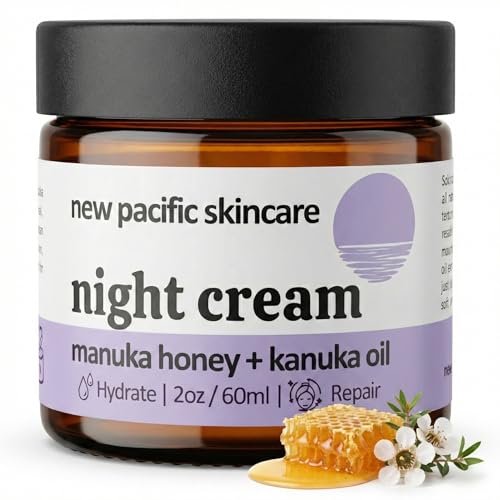 Manuka Honey 45+ MGO Night Cream with Kanuka Oil - Deep Hydation, Anti-Wrinkle Face Moisturizer with Hyaluronic Acid & Vitamin C, 2oz | 2.5 month supply
