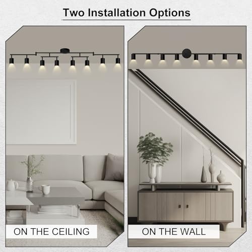 AUQUEE 8 Light Black Track Lighting Fixtures Ceiling - Modern Rotatable LED for Kitchen & Hallway, No GU10 Bulbs Included