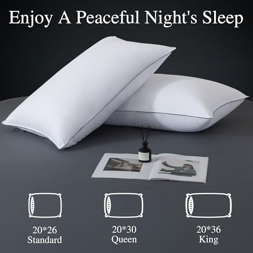 White Goose Down Pillows Set of 2 - King Size 20x36 Bed Pillows
