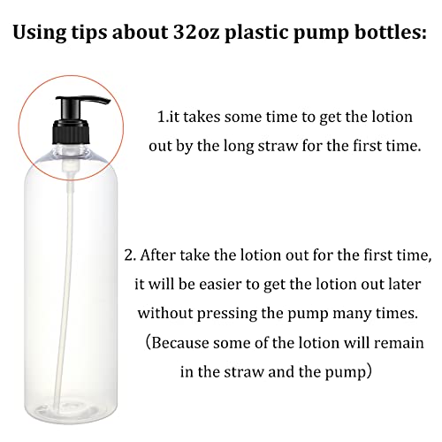 32oz 6 Pack Shampoo & Conditioner Dispenser Bottles with Pump - Clear Plastic