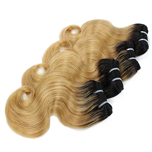 8-Inch Human Hair Extensions Ombre Two-Tone Brazilian Virgin Body Wave 50g Pack of 4 - 1B/27