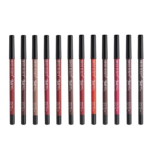 Waterproof Matte Lip Liner Set - 12 Multi Color Creamy Long-Lasting Pencils