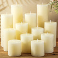 Unscented Ivory White Pillar Candles Bulk Set - Dripless, 12 Pieces Variation of THIS listing