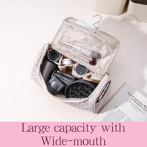 Pink Floral Quilted Hair Tool Bag for Travel & Storage - Large Organizer with Compartments & Hanging Hook