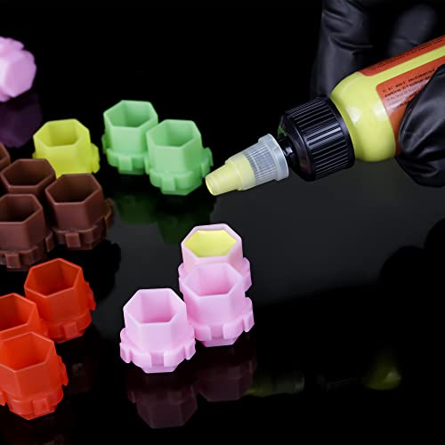 Tattoo Ink Caps Honeycomb Shape Spliceable Ink Cups for Tattooing Anti-Rollover Spill Eco-Friendly Non Fade Material Large Inner Size 0.63 * 0.75 inch(W*H) 200pcs Pack (Seaform)