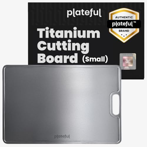 Plateful Titanium Cutting Board Small with Juice Groove - Food Safe, Hygienic Kitchen Tool