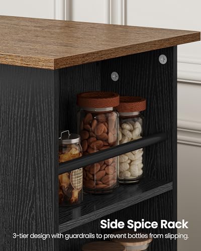 Kitchen Island Cart with Storage and Charging Station - Black and Walnut
