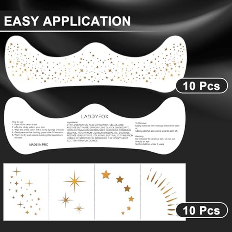 20 Pcs Gold Face Makeup Patches, Glitter Freckles Face Tattoo Gold Makeup, Glitter Freckles, Sparkle Makeup Patches, Waterproof Face Glitter Temporary Tattoos for Women and Girls