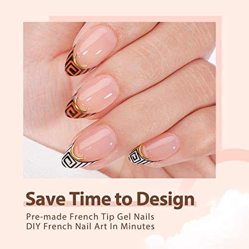 BTArtboxnails Soft Gel Nail Tips Builder Gel - XCOATTIPS French Series French Tip Press on Nails, Short Almond Press On Nails Long Lasting 15ml Builder Gel with Portable Nail Lamp