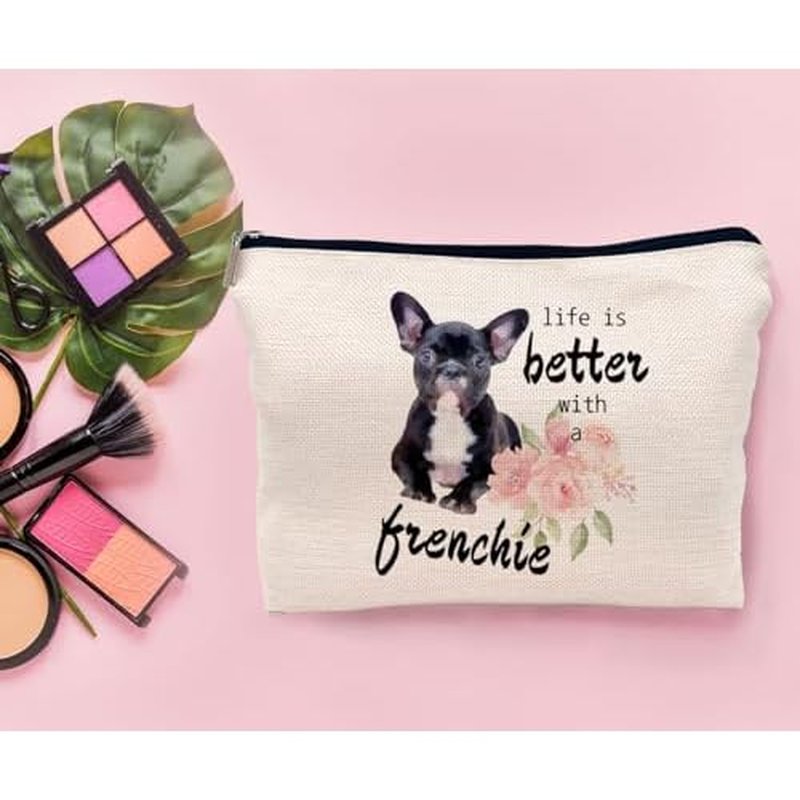 French Bulldog Frenchie Makeup Bag Cosmetic Bags for Women, Frenchie Gifts for Women, French Bulldog Mom Gifts, Life is Better with a Frenchie Small Makeup Cosmetic Bag for Purse