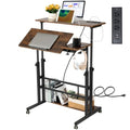 Hadulcet Adjustable Height Mobile Standing Desk with Charging Station - Rustic Brown, 31.5"