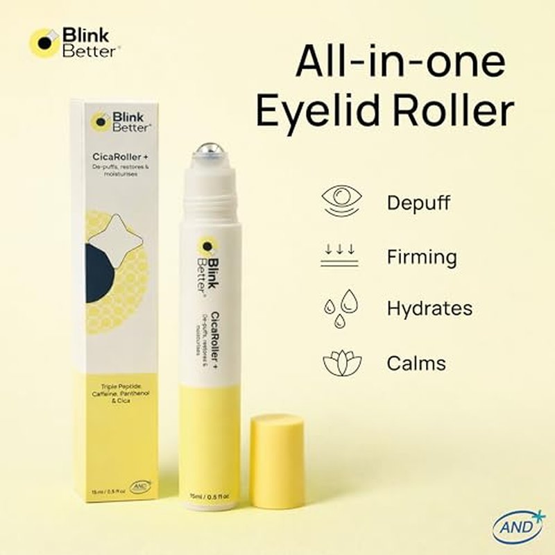 CicaRoller+ Depuffing Eye Roller Serum for Eyelids and Under Eyes ? Cooling Rollerball with 2.5% Caffeine, Peptides, Cica & Panthenol, Hydrates, Soothes and Smooths Puffy Eyes, 15 ml