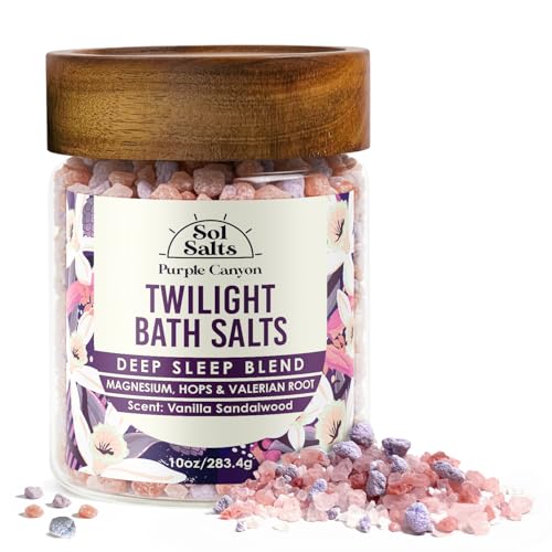 Purple Canyon Twilight Deep Sleep Magnesium Bath Salts with Aromatherapy, Clay Crumbles & Vanilla Scent, 10oz