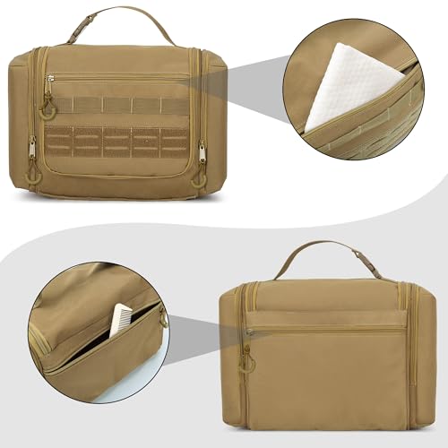 Large Hanging Toiletry Bag for Men - Khaki Travel Dopp Kit with Multiple Pockets