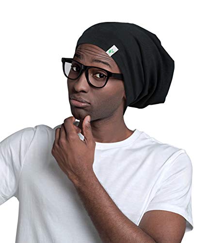 X-Large Black Satin Sleep Cap for Men with Curly Wavy Hair - 2 Pack Gift Set