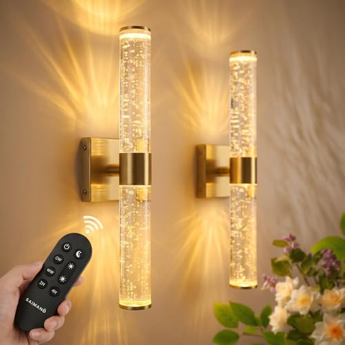 Guwikou Gold 15.7 Inch Battery Operated Wall Sconces Set of Two - Dimmable Wireless Wall Lights