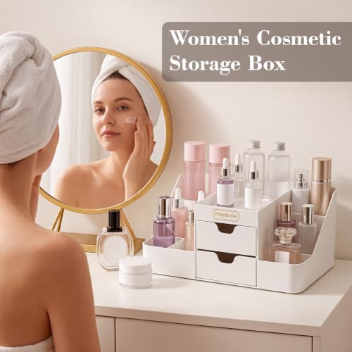 White Cologne and Makeup Organizer with Drawers - Vanity Storage for Men