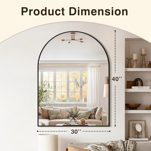 Arched Bathroom Vanity Mirror 40x30 Black - Over Sink Wall Mirror - Modern Design