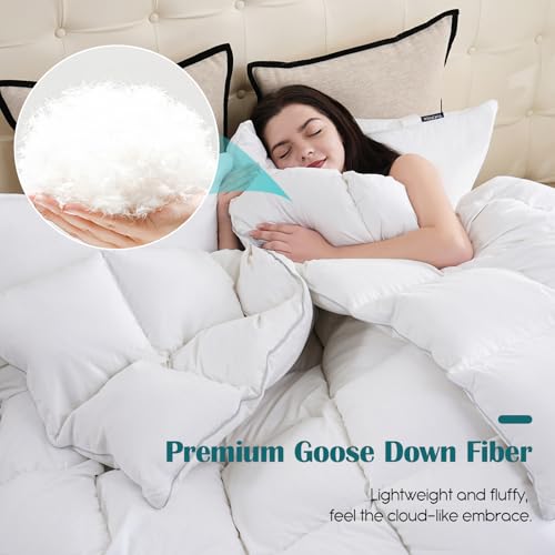California King Goose Feather Down Fiber Comforter - White, Hotel-Grade Luxury