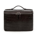 HiTotes Travel Makeup Bag Vanity Case for Women - Crocodile Leather, Coffee