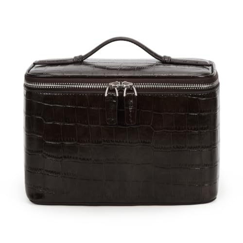 HiTotes Travel Makeup Bag Vanity Case for Women - Crocodile Leather, Coffee