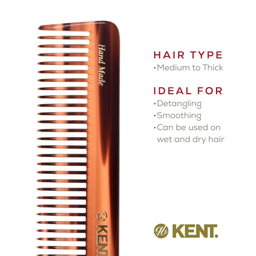 Kent 92T Tortoise Wide Tooth Detangler Combs for Men and Women, Hair Comb for Curly and Wavy Hair and Wet or Dry, Large Wide Tooth Dressing Comb, Handmade, Saw-Cut, Hand polished, Made in England