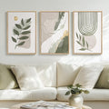 Large Framed Boho Sage Green Abstract Wall Art Set - 3 Pieces 16x24 Inches - Green Gold Variation