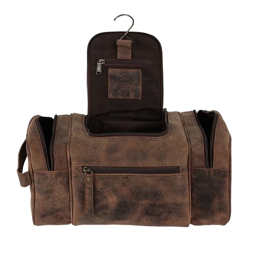 KomalC Extra-Large Leather Toiletry Bag for Men & Women ? Luxury Travel Dopp Kit with Multi-Compartment Storage, Waterproof Lining & Premium YKK Zippers ? Unisex Toiletry & Cosmetic Organizer