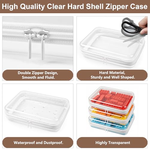 HOUYEE 3 Pack Clear Hard Shell Zipper Case,Hard Plastic Organizer Pouches for Toys Storage,Travel,Small Items,Makeup,Transparent & Waterproof Storage(Large)